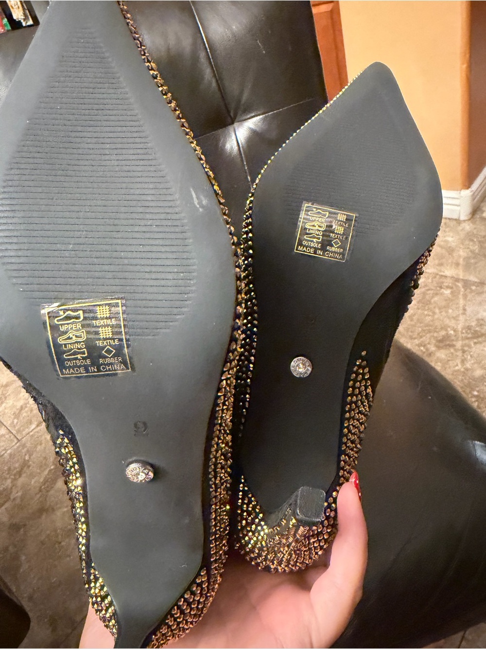 Studded Black Crystal Ankle Booties with Side Zip - Picture 6 of 8